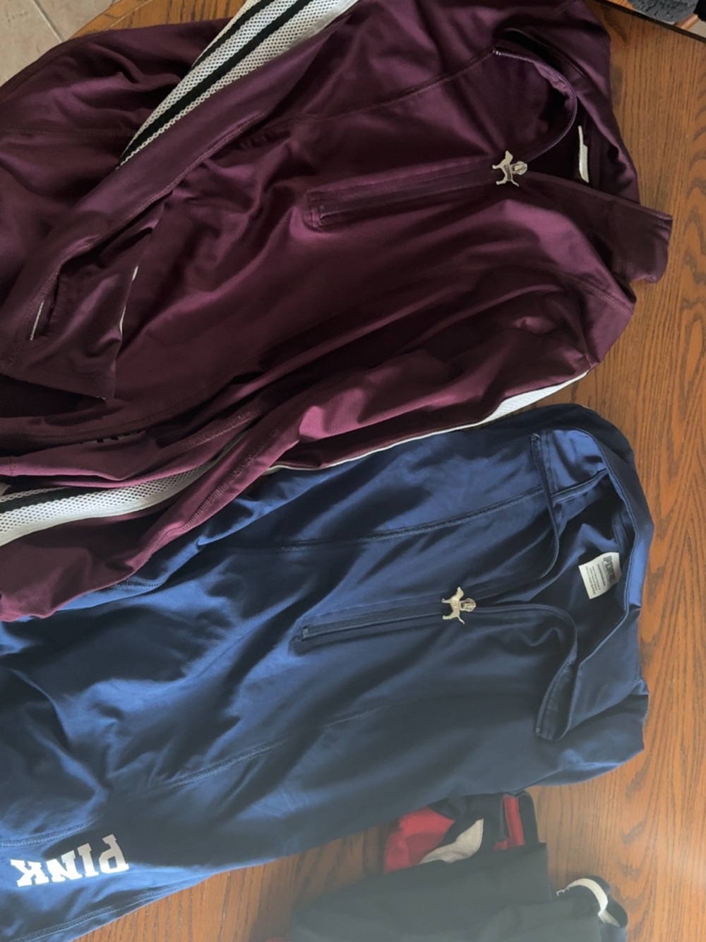 PINK Victoria's Secret Long Sleeve Half-Zip Tops - Plum & Navy